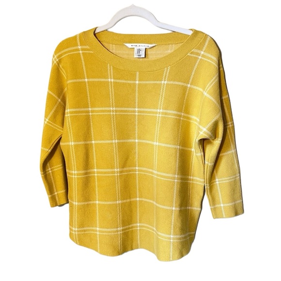 Max Studio | Windowpane Plaid Boxy Dolman Sleeve Sweater | Yellow,White | size M - Picture 1 of 8